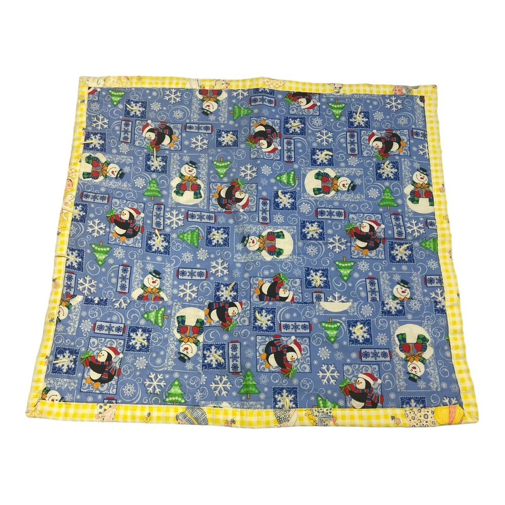 Baby Quilt Snowmen Penguins Holly Hobbie Cat Print Gender Neutral 24" by 26" - Picture 1 of 6